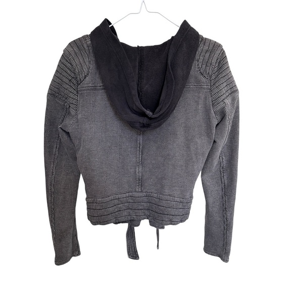 Free People Pinstripe Hooded Knit Moto Jacket in Charcoal Stripes Y2K Size Small - Picture 3 of 13
